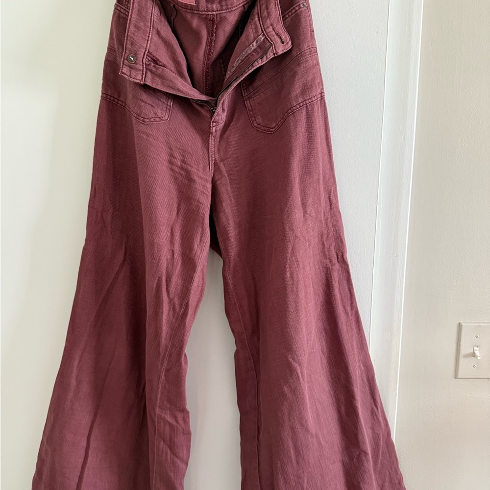 Anthropologie Burgundy Wide Leg Flare Pants